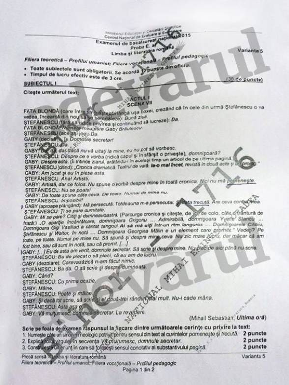 SUBIECTE BAC 2015. Iată subiectele la limba română. Au fost grele?