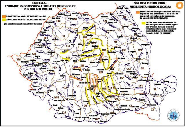 COD PORTOCALIU de inundaţii pe râuri din 7 judeţe