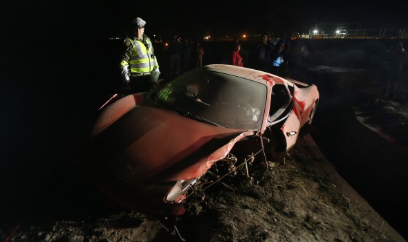 Chilean National Soccer Team player Arturo Vidal crashes his vehicle