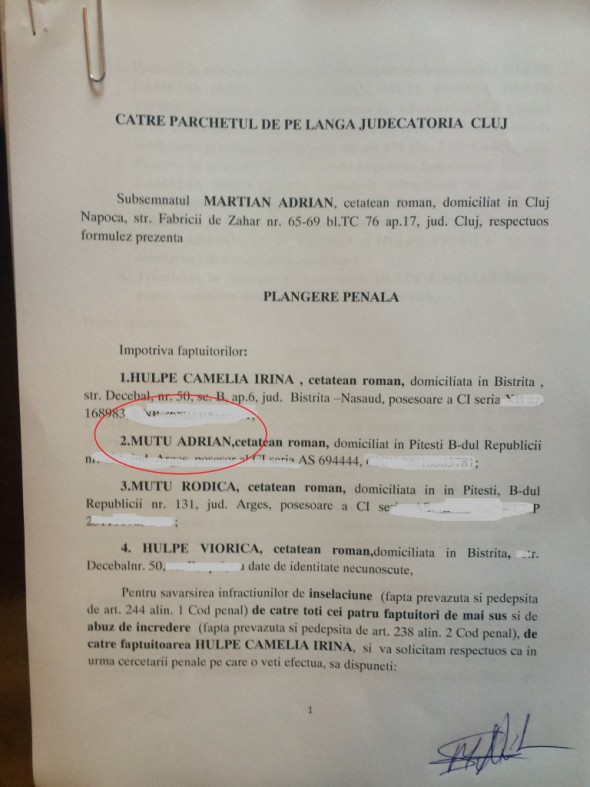 Marțian Mutu plângere