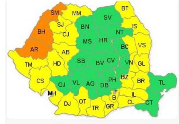 COD PORTOCALIU şi GALBEN de caniculă în ţară în următoarele trei zile