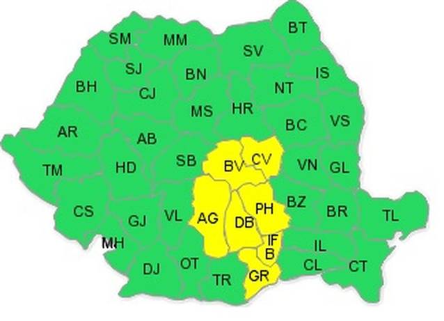 Avertizare COD GALBEN de ploi torențiale și furtună, în București și alte 7 județe