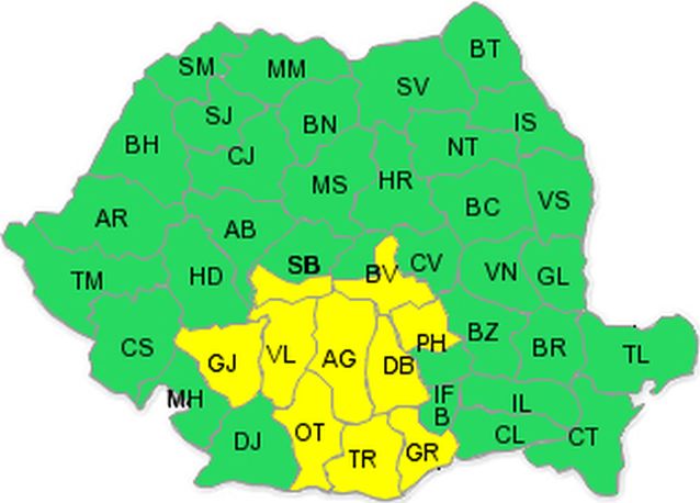 Avertizare meteo: COD GALBEN de ploi abundente în zece judeţe, până marţi dimineaţă 
