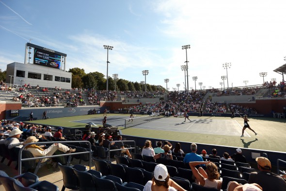 September 6, 2015 - Yung-Jan Chan and Hao-Ching Chan in action against Irina-Camelia Begu and Raluca Olaru in a women's doubles third-round match during the 2015 US Open at the USTA Billie Jean King National Tennis Center in Flushing, NY. (USTA/Michael LeBrecht)