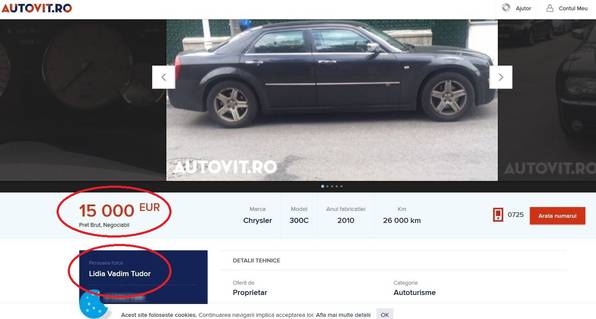 Lidia a scos la vânzare mașina lui VADIM TUDOR! Câți bani vrea pe ea!