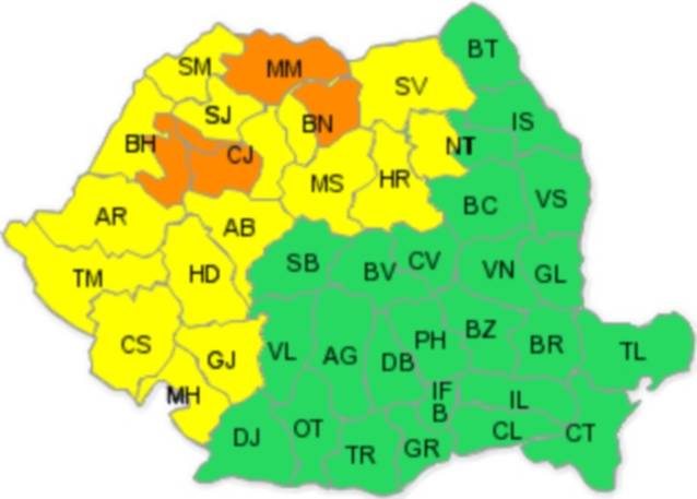 COD PORTOCALIU ȘI GALBEN de ploi, vijelii și ninsori. Ce județe vor fi afectate