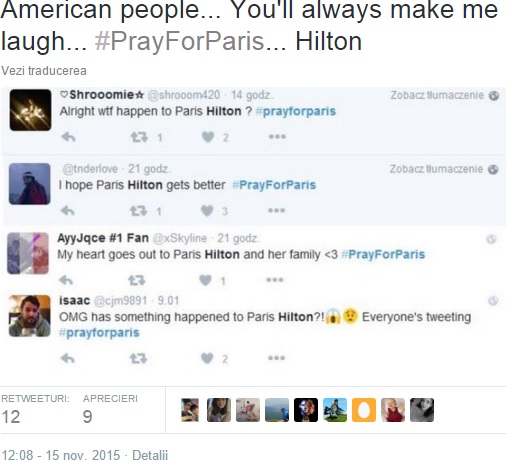 Paris Hilton, afectată de atacurile din Paris! Fanii ei s-au alarmat!