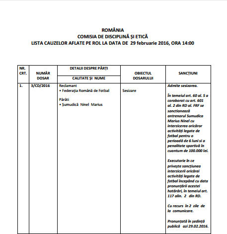 Sumudica suspendat FRR