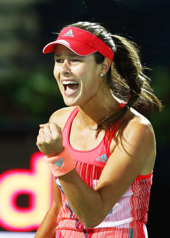 epa05166513 Ana Ivanovic of Serbia reacts during her second round match against Simona Halep of Romania at the Dubai Duty Free Tennis WTA Championships in Dubai, United Arab Emirates, 17 February 2016. EPA/ALI HAIDER