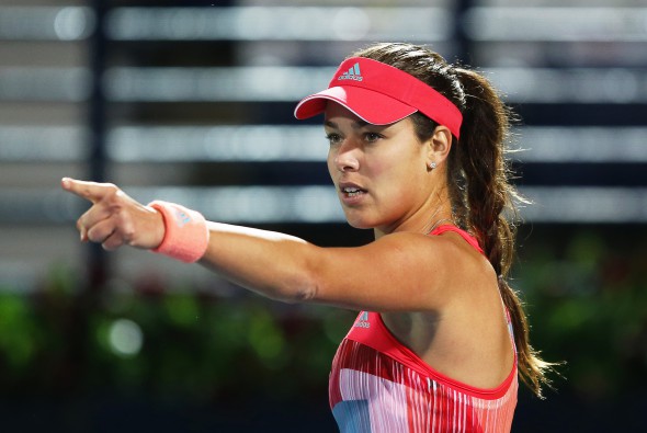epa05166521 Ana Ivanovic of Serbia reacts during her second round match against Simona Halep of Romania at the Dubai Duty Free Tennis WTA Championships in Dubai, United Arab Emirates, 17 February 2016. EPA/ALI HAIDER