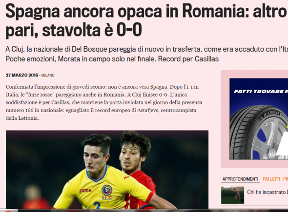 Italienii ilustrează materialul cu o fotografie în care se duelează Steliano Filip și David Silva FOTO: Captură FOTO